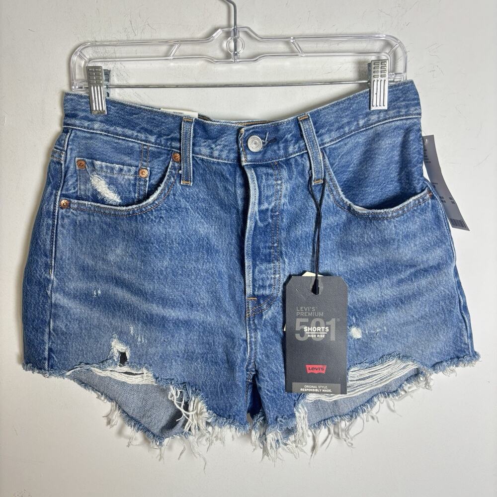 NWT Levi's 501 Original High Rise Medium Wash Distressed Denim Shorts Size 28